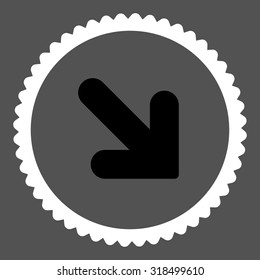 Arrow Down Right round stamp icon. This flat vector symbol is drawn with black and white colors on a gray background.