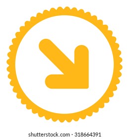 Arrow Down Right round stamp icon. This flat vector symbol is drawn with yellow color on a white background.