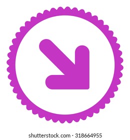 Arrow Down Right round stamp icon. This flat vector symbol is drawn with violet color on a white background.