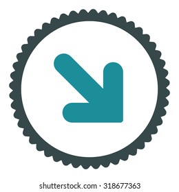 Arrow Down Right round stamp icon. This flat vector symbol is drawn with soft blue colors on a white background.