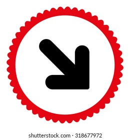 Arrow Down Right round stamp icon. This flat vector symbol is drawn with intensive red and black colors on a white background.