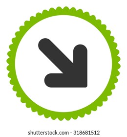 Arrow Down Right round stamp icon. This flat vector symbol is drawn with eco green and gray colors on a white background.