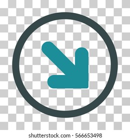 Arrow Down Right rounded icon. Vector illustration style is flat iconic bicolor symbol inside a circle, soft blue colors, transparent background. Designed for web and software interfaces.