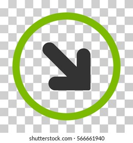 Arrow Down Right rounded icon. Vector illustration style is flat iconic bicolor symbol inside a circle, eco green and gray colors, transparent background. Designed for web and software interfaces.