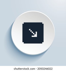 arrow down right square fill pixel art icon design. Button style circle shape isolated on white background. Vector illustration