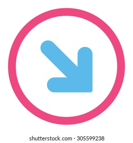 Arrow Down Right vector icon. This rounded flat symbol is drawn with pink and blue colors on a white background.