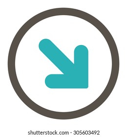 Arrow Down Right vector icon. This rounded flat symbol is drawn with grey and cyan colors on a white background.