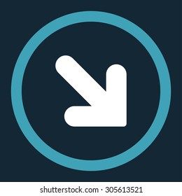 Arrow Down Right vector icon. This rounded flat symbol is drawn with blue and white colors on a dark blue background.