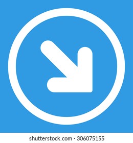 Arrow Down Right vector icon. This rounded flat symbol is drawn with white color on a blue background.