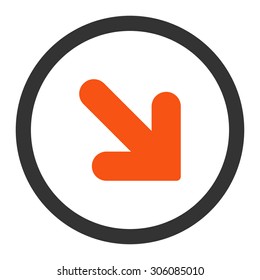 Arrow Down Right vector icon. This rounded flat symbol is drawn with orange and gray colors on a white background.
