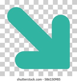 Arrow Down Right vector pictograph. Illustration style is flat iconic cyan symbol on a transparent background.