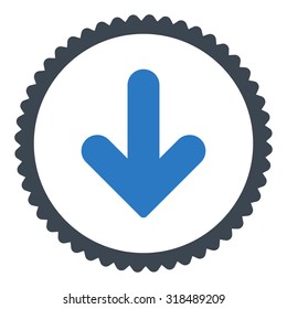 Arrow Down round stamp icon. This flat vector symbol is drawn with smooth blue colors on a white background.