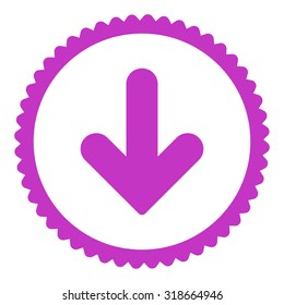 Arrow Down round stamp icon. This flat vector symbol is drawn with violet color on a white background.