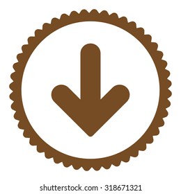 Arrow Down round stamp icon. This flat vector symbol is drawn with brown color on a white background.