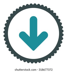 Arrow Down round stamp icon. This flat vector symbol is drawn with soft blue colors on a white background.