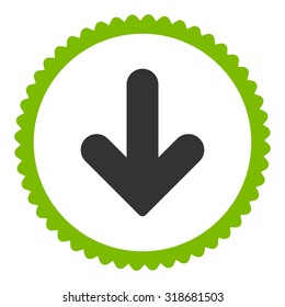 Arrow Down round stamp icon. This flat vector symbol is drawn with eco green and gray colors on a white background.