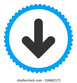 Arrow Down round stamp icon. This flat vector symbol is drawn with blue and gray colors on a white background.