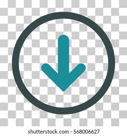 Arrow Down rounded icon. Vector illustration style is flat iconic bicolor symbol inside a circle, soft blue colors, transparent background. Designed for web and software interfaces.