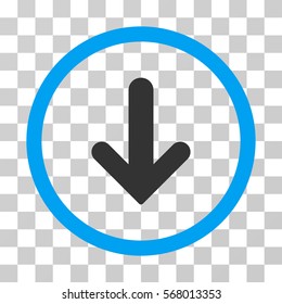 Arrow Down rounded icon. Vector illustration style is flat iconic bicolor symbol inside a circle, blue and gray colors, transparent background. Designed for web and software interfaces.