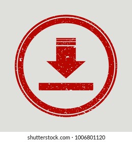 Arrow Down rubber seal stamp watermark. Icon vector symbol with grunge design and corrosion texture. Scratched red ink emblem on a white background.