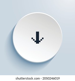 arrow down short pixel art icon design. Button style circle shape isolated on white background. Vector illustration
