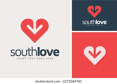 Arrow Down South with Heart Shape for Love Romance Affection Logo Design