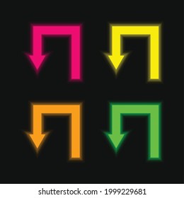 Pfeil-nach-Symbol Mit Straight Gläsert vier farbige Neon-Vektorsymbol