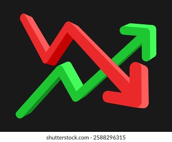 Arrow Up and Down Trade Graph Pattern Trend Chart representing conflict Stock Exchange Volatility and Finance Economic Investment in 3D Illustration Vector showing Trading Market Direction