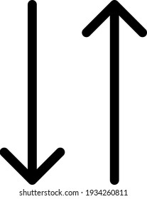 Arrow up and down or upload and download icon long. Colored black on white background. 