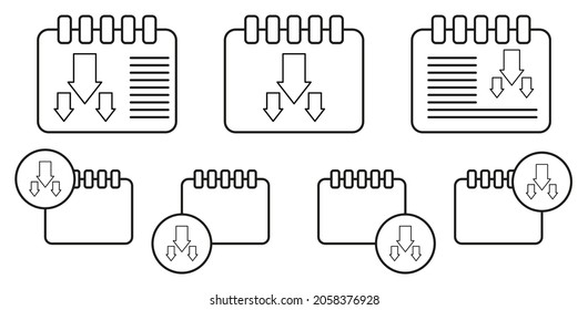 Arrow to down vector icon in calender set illustration for ui and ux, website or mobile application