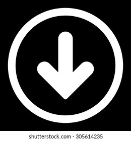 Arrow Down vector icon. This rounded flat symbol is drawn with white color on a black background.