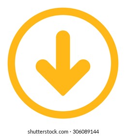 Arrow Down vector icon. This rounded flat symbol is drawn with yellow color on a white background.