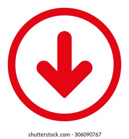 Arrow Down vector icon. This rounded flat symbol is drawn with red color on a white background.