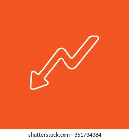 Icono de flecha hacia abajo para web, móvil e infografía. Icono blanco vector aislado en fondo rojo.