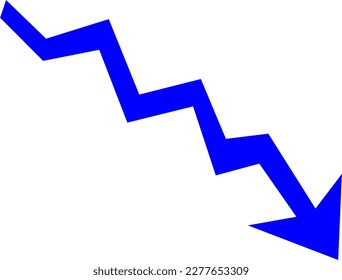 Arrow downwards to the right of the broken polygonal line (blue)