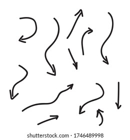 Arrow and Drawn line art set Vector. Arrow Hand Drawn black set Vector. Arrow and Drawn isolated