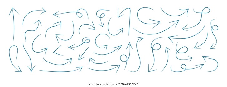 Pfeil. Pfeil gezeichnet. Set Handgezeichnete Buntstiftpfeil-Kollektion. Kreide Pfeile Scribble Symbole der Richtung Zeiger.