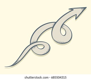 Arrow drawn twist up. Vector illustration.