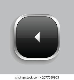 arrow drop left fill icon design. Glossy Button style rounded rectangle isolated on gray background. Vector illustration
