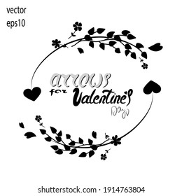 Arrow. Dynamic vintage arrows. Valentine's Day lettering. Pointer. Hearts opposite each other. Isolated decorative element on a white background. Wedding. Vector illustration.