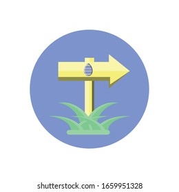 arrow with easter egg icon over white background, block style, vector illustration