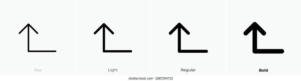 arrow elbow left up icon. Thin, Light Regular And Bold style design isolated on white background