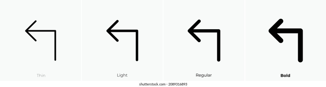 arrow elbow up left icon. Thin, Light Regular And Bold style design isolated on white background