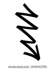 Arrow element of black-white set. This sleek black zigzag arrow with outline style and unique curve emphasize direction make it ideal for guiding the viewer's attention. Vector illustration.