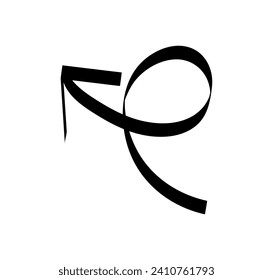 Arrow element of black-white set. This illustration showcases a graceful black curved arrow designed with a sleek outline style. Vector illustration.