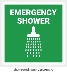 Arrow to emergency shower. green background