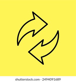 arrow exchange sign icon, double arrow exchange symbol, line vector isolated on yellow background. trendy and modern design