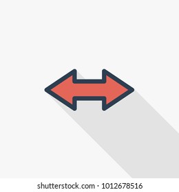 Arrow Exchange thin line flat color icon. Linear vector illustration. Pictogram isolated on white background. Colorful long shadow design.