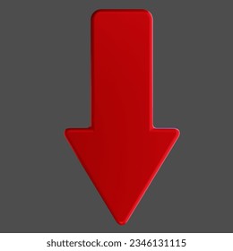 arrow facing down. 3d render illustration of arrow facing down isolated with background