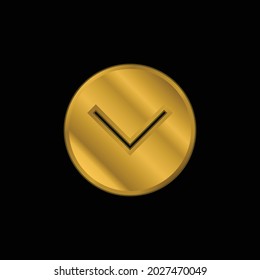 Arrow Facing Down gold plated metalic icon or logo vector